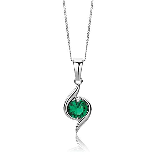 Image of MIORE Gold Necklaces for Women in 9ct 375 White Gold with 0.47ct Green Emerald Birthstone Gem Pendant Necklace, Curb Chain 45cm, Hypoallergenic Jewellery For Women with Jewellery Box