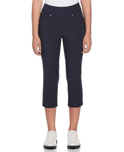 Image of PGA TOUR Women's 22” Pull-on Golf Capri Pants with Tummy Control, Performance Stretch, Moisture-Wicking, Sun Protection, Navy, M