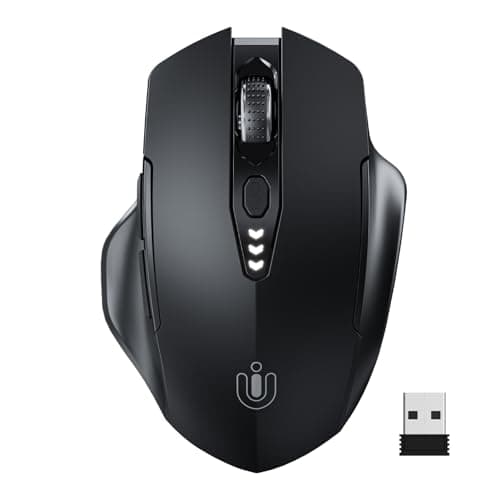 Image of Uineer Wireless Mouse, Rechargeable 2.4G USB Optical Computer Mouse with Battery Level Display, 4 DPI Levels, Ergonomic Mice for Laptop, Desktop, Compatible with PC, Mac Windows, Chrome,Matte Black