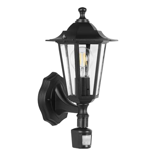 Image of EGLO Outdoor Wall Lamp Laterna 4, 1 Bulb Exterior Wall Lighting, 6 Panel Lantern incl. Motion Detector, made of Cast aluminium and Glass, Colour: Black, Socket: E27, IP44