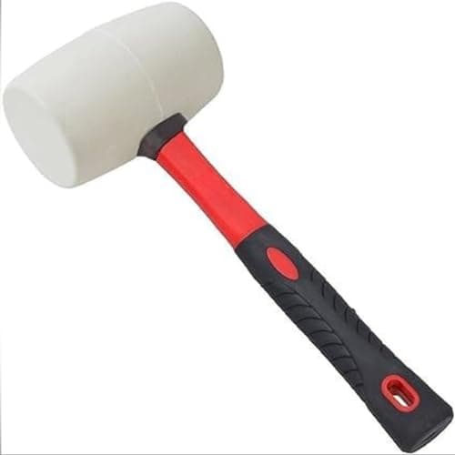 Image of Dunnet Tools Heavy Duty White Rubber Mallet 32oz / 900g with Fibreglass Handle Anti Marking Rubber Mallet Hammer with TPR Grip Ideal for Tiling, Bricklaying Camping Hammers & Mallets