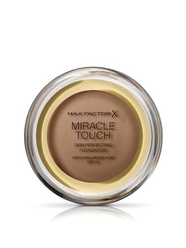 Image of Max Factor Miracle Touch Perfecting Foundation, Toasted Almond, Full Coverage, Lightweight and Moisturising Effect with Hyaluronic Acid and SPF 30 Formula, 11.5 g