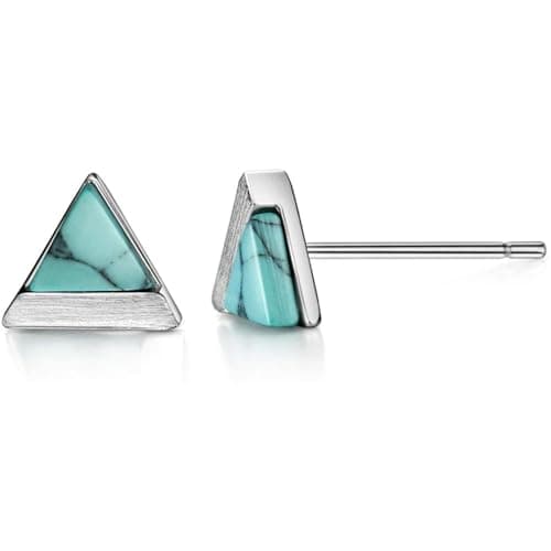 Image of Michooyel Turquoise Howlite Stud Earrings, Sterling Silver, Triangle Cut, Brushed Finish, Fine Jewelry for Women