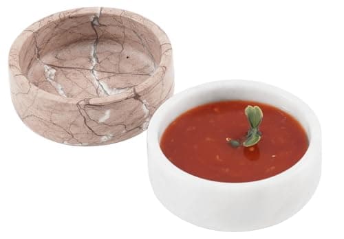Image of Radicaln Marble Sauce Cups 3.5" Inches White and Marinara Small Dipping Bowl For Condiments Ideal Set of 2 Mini Soy Sauce Bowl, Sauce Dishes & Marble Ramekins