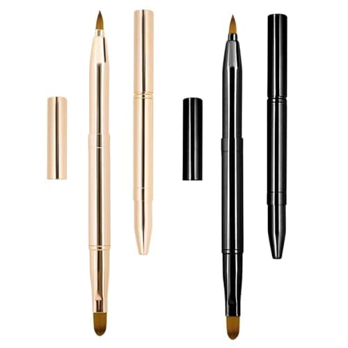 Image of DSADKI Pack of 2 Lip Brush for Lipstick, Retractable Lip Brushes, Lipstick Liner Brush Retractable with Cap, Dual-ended Foundation Makeup Brush Tool For Women (Black and Golden)