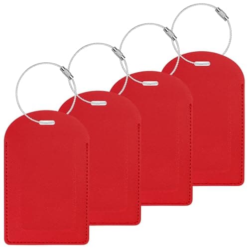 Image of Gloppie Luggage Tags 4 Pack TSA Approved Luggage Tag for Suitcase PU Leather Travel Bag Tags Name Tags with Privacy Cover Red