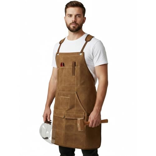 Image of Sneulletoys Welding Tools Apron for Men,Heavy Duty Waxed Canvas Workshop Apron for Carpenters,Woodworking with Multi-Functional Pockets,Adjustable Gardening Cross Back Apron for M-XXL (camel)