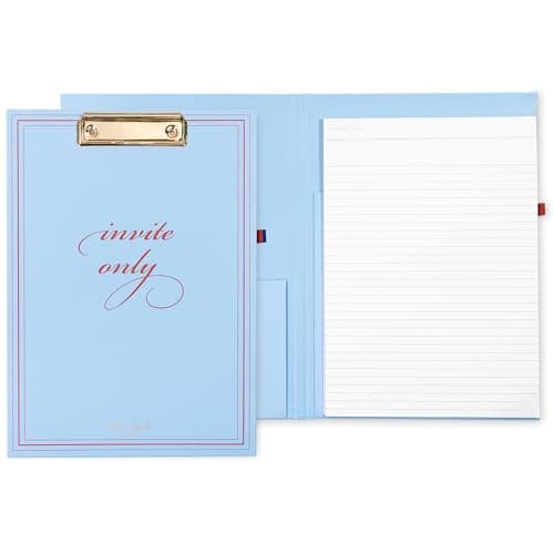 Image of kate spade new york A4 Clipboard Folio with Low Profile Clip, Professional Padfolio Includes Lined Notepad, Pen Loop, and Pocket (Invite Only)