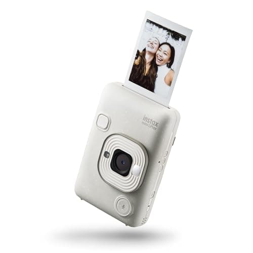 Image of INSTAX mini LiPlay Hybrid instant camera with rear 2.7 inch LCD display screen, Micro SD card slot, USB Type-c charging, Misty White, film sold separately