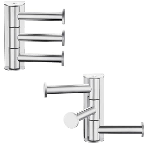 Image of APLusee Swivel Towel Hooks Polished Chrome, 304 Stainless Steel 3 Arms Foldable Bathroom Robe Towel Hook, Shower Coat Hook, Wall Kitchen Holder, 2 Pack