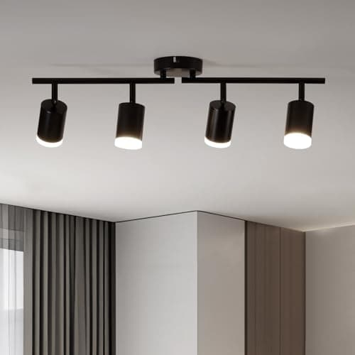 Image of Leselux Spotlight Ceiling Light 4 Way, Modern LED Ceiling Light Black, Rotatable Kitchen Spot Lights Bar, GU10 Spotlight Fitting for Bedroom Living Room, Bulb not Included