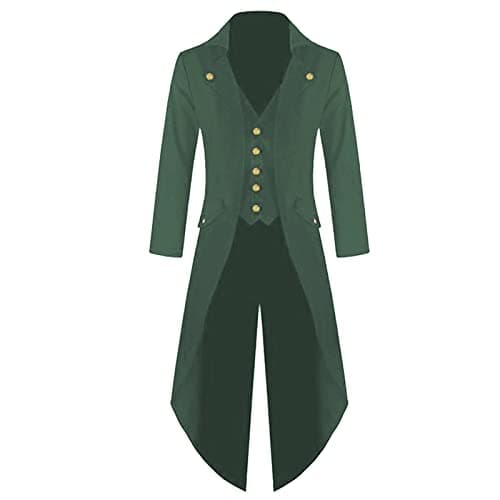 Image of BOTCAM Men's Coat Tailcoat Jacket Gothic Frock Coat Costume Praty Outwear Wool Trench Coat (Green, S)