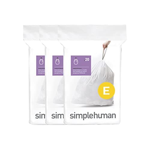 Image of simplehuman CW0255 code E Custom Fit Bin Liner Bulk Pack, White Plastic (3 Pack of 20, Total 60 Liners)