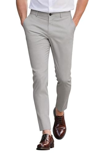 Image of GINGTTO Chinos Trousers Men Slim Fit Stretch Smart Suit Pants Dress Elegant Slacks for Men Light Grey 34