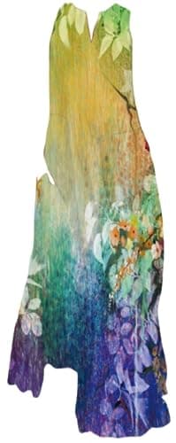 Image of Ocean Plus Women's Long Skirt Vintage Print Dress with V-Neck Sleeveless Pocket Summer Dress (5XL, Painting)