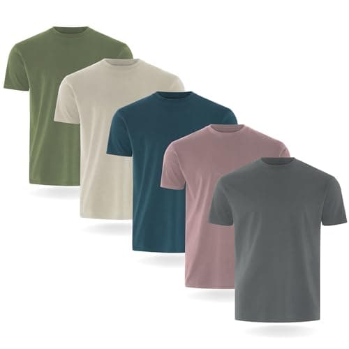 Image of FM London 3/5-Pack Mens T Shirt - Premium Weight T-Shirts for Men with Lightly Fitted Design - Super Soft - Made with 100% Cotton - Stretch Fit for Any Occasion - Durable Comfort Fit