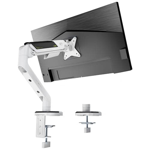 Image of Humanex Heavy Duty Single Monitor Arm for 17-40 Inch Screens, Premium Mechanical Spring Monitor Mount Holds 12kg, Quick Release VESA Plate 75/100, Ergonomic Height Adjustable Tilt Swivel Rotate, White