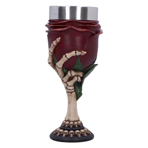 Image of Nemesis Now Rose Goblet 20cm, Red, Resin, Skeleton Rose Design, Stainless Steel Insert, Cast in Finest Resin, Expertly Hand-Painted