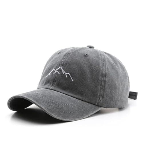 Image of YULOONG Mens Vintage Baseball Cap Mountain Peak Embroidery Baseball Hats Retro Washed Cotton Dad Cap Womens Outdoor Sports Cap Adjustable Unisex Gray