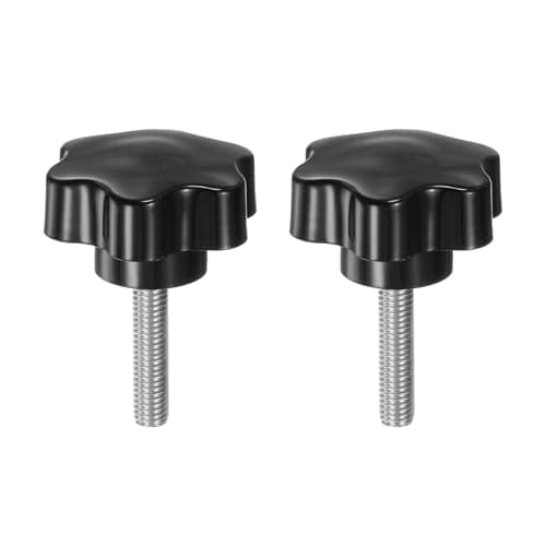 Image of sourcing map 2pcs Star Knobs M8 x 35mm 304 Stainless Steel Threaded Stud 46mm Plastic 6-Star Head Hand Tightening Thumb Screw Clamping Jig Knob Handle, Black