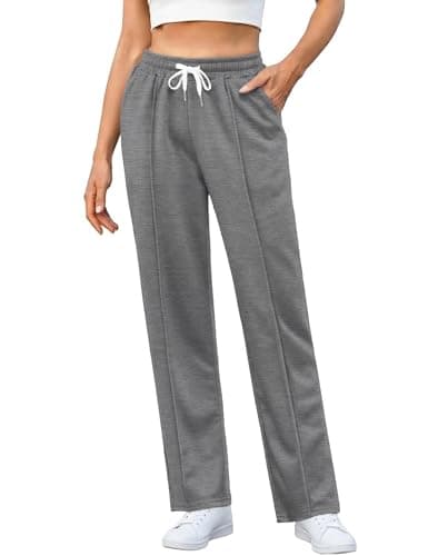 Image of Crewhpo Womens Joggers Straight Leg Sweatpants Tracksuit Bottoms Drawstring Jogging Bottoms Lounge Pants Sports Trousers with Pockets Dark Grey