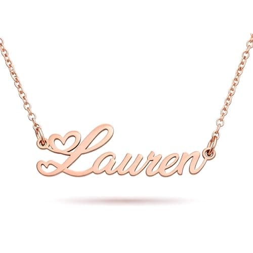 Image of ZNA Jewels Personalised Name Necklace for Women - Customised Sterling Silver Dainty Heart Pendant, Elegant Jewellery Ideal for Birthday, Gifts for Women, Girls & Teens (18K Rose Gold)