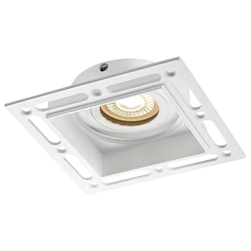 Image of National Lighting Horizon Matt White Square Trimless Plaster in GU10 LED Anti Glare Low Profile Die Cast Tilt Rotate Ceiling Downlight Spotlight