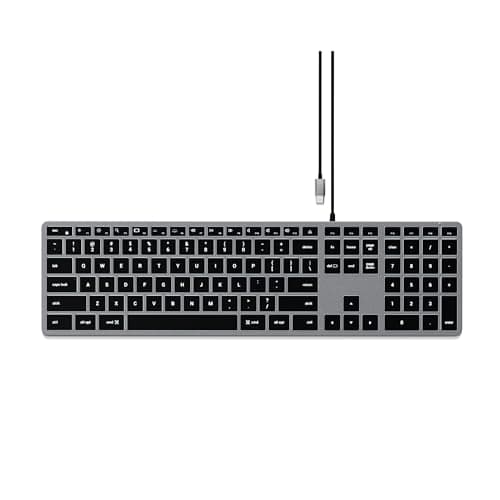 Image of Satechi Slim W3 Wired Backlit Keyboard with Numeric Keypad, 𝗨𝗦 𝗤𝗪𝗘𝗥𝗧𝗬 𝗟𝗮𝘆𝗼𝘂𝘁, USB-C Connection for MacBook Air & Pro M5 M4, Mac Mini, iPad Air & Pro M5 M4 M3, iMac and more