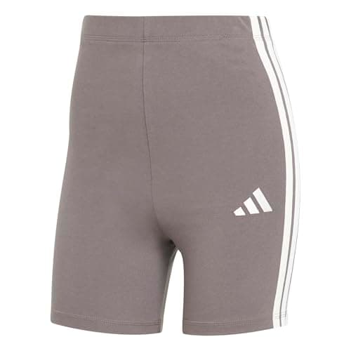 Image of adidas Women's Essentials 3-Stripes HIGH Waisted Biker Shorts, Grey Strata/White, M