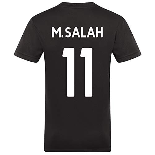 Image of Liverpool FC Boys Salah 11 Poly T-Shirt Black Red Stripe 8-9 Yrs