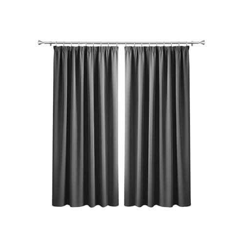 Image of Imperial Rooms Grey Blackout Curtains for Living Room Pencil Pleat Bedroom Curtains & Drapes Window Treatments Super Soft Black Out Thermal Curtain with Tiebacks 66 x 54 Drop Inch 2 Panels