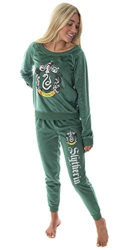 Image of Harry Potter Juniors' Hogwart Castle House Slytherin Crest Fleece Jogger Pajama Set (2XL)