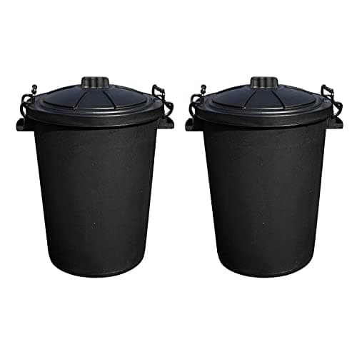 Image of M1SS (Set of 2) 50 Litre Heavy Duty Plastic Clip Lock Lid Bin Indoor or Outdoor Rubbish, Dustbin, Trash, Waste or Storage of Animal Feed. (Black)