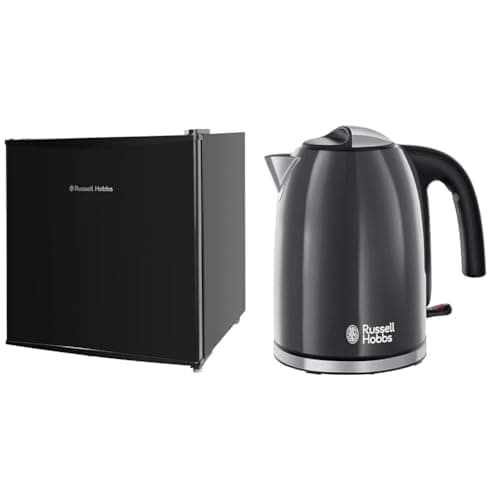 Image of Russell Hobbs RHTTLF1B 43L Table Top F Energy Rating Fridge Black & Grey Stainless Steel 1.7L Cordless Electric Kettle with black handle (Fast Boil 3KW