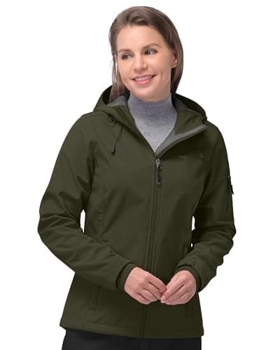 Image of 33,000ft Women's Waterproof Jacket, Ladies Lightweight Hooded Softshell Jacket Windproof Fleece Rain Jacket for Outdoor Hiking Brown 2XL
