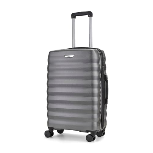 Image of Rock Berlin Medium Hard Shell Hold Suitcase in Charcoal - 360 Swivel-Wheels, Hard-Wearing ABS, Telescopic Handle & Combination Lock - 66x44x26cm 59L