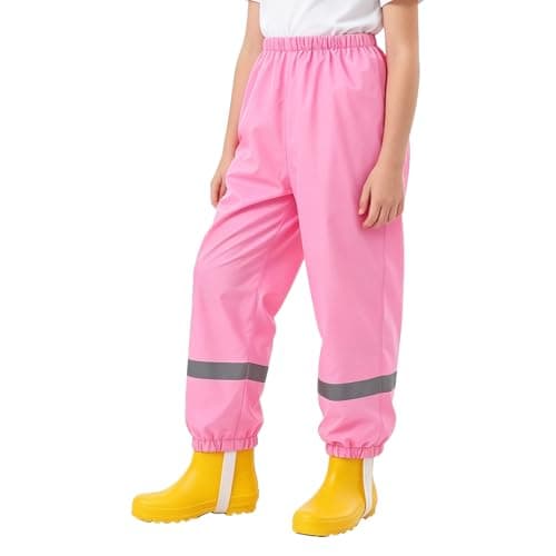 Image of Kids Waterproof Trousers Lightweight Girls Boys Rain Overtrousers with Reflective Strips Mud Proof Rainy Pants Outdoor School RainWear for Children Age 3-9 (UK, Age, 3 Years, 4 Years, Regular, Pink)