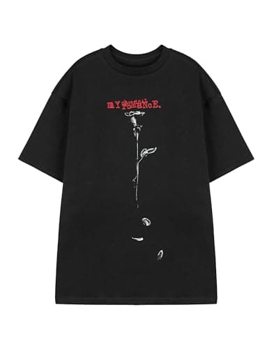 Image of My Chemical Romance Unisex Black Short Sleeved T-Shirt | Rose Graphic Tee for Teens and Adults | Band Logo Rock Music Apparel | Alternative Punk Merchandise Fan Gift