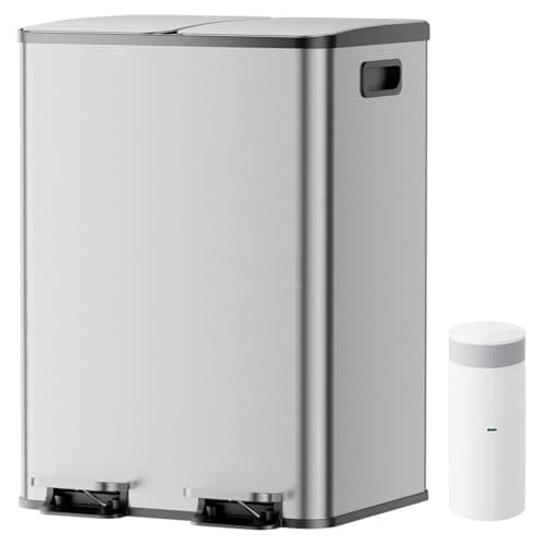 Image of YASHE 40L Kitchen Recycling Bin, Dual Compartment Pedal Bin (2x20L), Fingerprint-Proof Stainless Steel Waste Separation Dustbin with Odour Filter, Soft-Close Lid & 20 Rubbish Bags, Silver