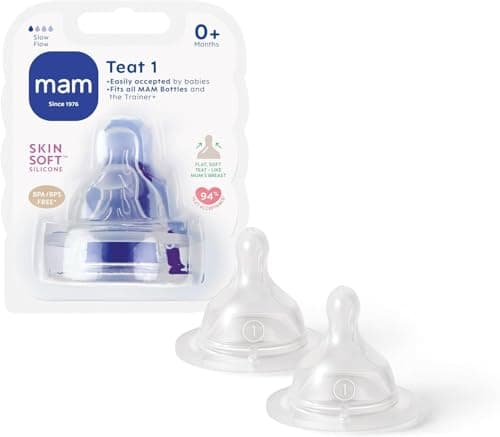Image of MAM Teats Size 1 | 2 Pack | Slow Flow | Fits All MAM Bottles | Made from SkinSoft Silicone | Baby Accessories for Newborn