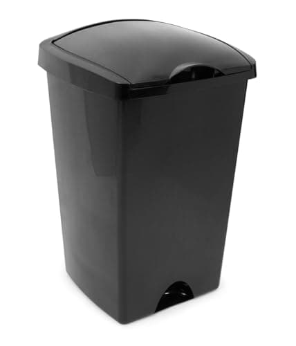 Image of Addis 50ltr Lift Up Flat top Kitchen Waste Trash Complete Bin, All Black