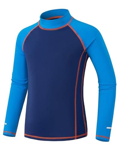 Image of Kids Rash Vest Long Sleeve UPF 50+ Sun Protection Boys Swim Top UV Shirts Quick Dry Girls Rash Guard with Safety Reflective Stripes Blue 13/14 yrs