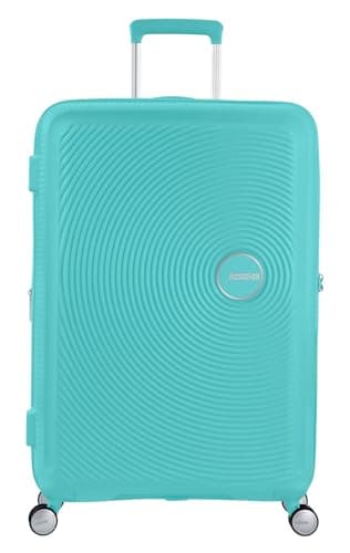 Image of American Tourister Soundbox - Hard Shell Suitcase 77 cm Large - Trolley Suitcase with 4 wheels, TSA Lock, Expandable & Light - 97/110 L - Blue (Poolside Blue)