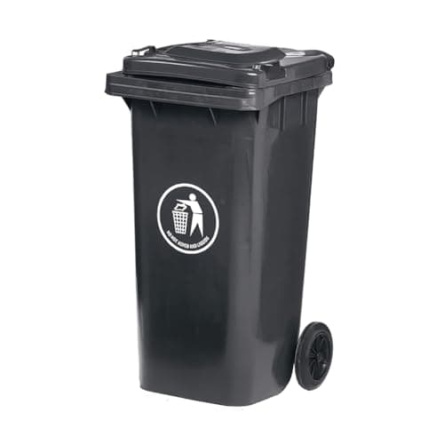 Image of BURAKH Recycling Wheelie Bin Dustbin Rubbish Waste Trash Kitchen Home Office 100L 120L EN840 | Outdoor Rubbish Waste with Wheels | Recycling Food Dustbin (Black, 100L)