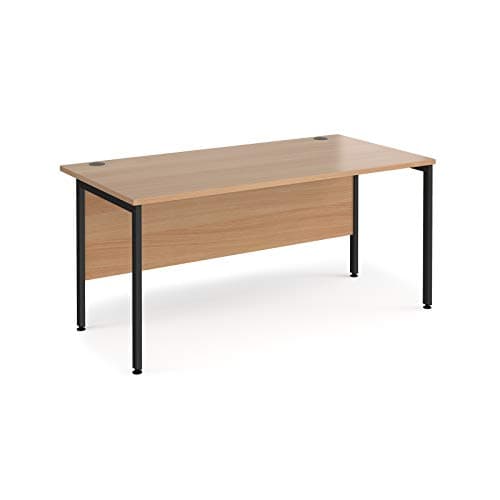 Image of Mr Office Maestro 25 straight desk 800mm deep - black H-frame leg, 1600, Beech
