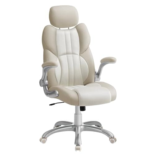 Image of SONGMICS Office Chair, Ergonomic Gaming Chair, Adjustable Headrest, Tilt Function, Foldable Armrests, Swivel Castors, Adjustable Height, E-sports Chair, Cream White OBG065W12