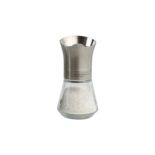 Image of T&G CrushGrind Salt Mill with Glass Base |12.5cm, Stainless Steel | Gourmet Fully Adjustable Ceramic Manual Grinder | Shaker | Coarse & Fine | Easy Fill