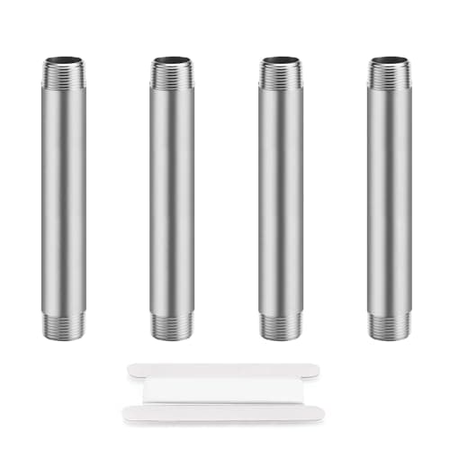Image of Home TZH 1/4"x4" 304 Stainless Steel Pipe, 1/4" NPT x 1/4" NPT Male Threaded Nipple, SCH40 Heavy Duty Pre-Cut Steel Pipe for Plumbing Gas, Hydraulic, and Industrial Applications(4",4 Piece)