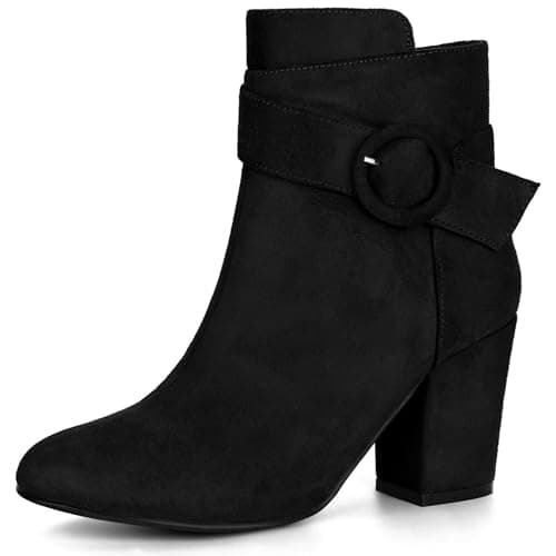 Image of Perphy Round Toe Side Zip Buckle Chunky Heel Ankle Boots For Women Black 5 UK/Label Size 7 US