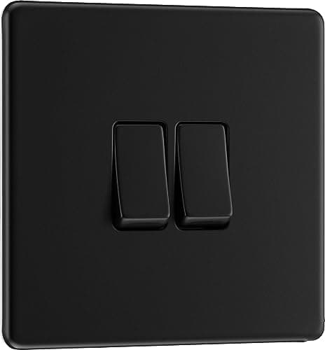Image of BG Electrical Double Wall Light Switch, 2 Way, Screwless Front Plate, Slim Profile, Premium Flatplate, Matt Black, 20A, 16AX, FFB42